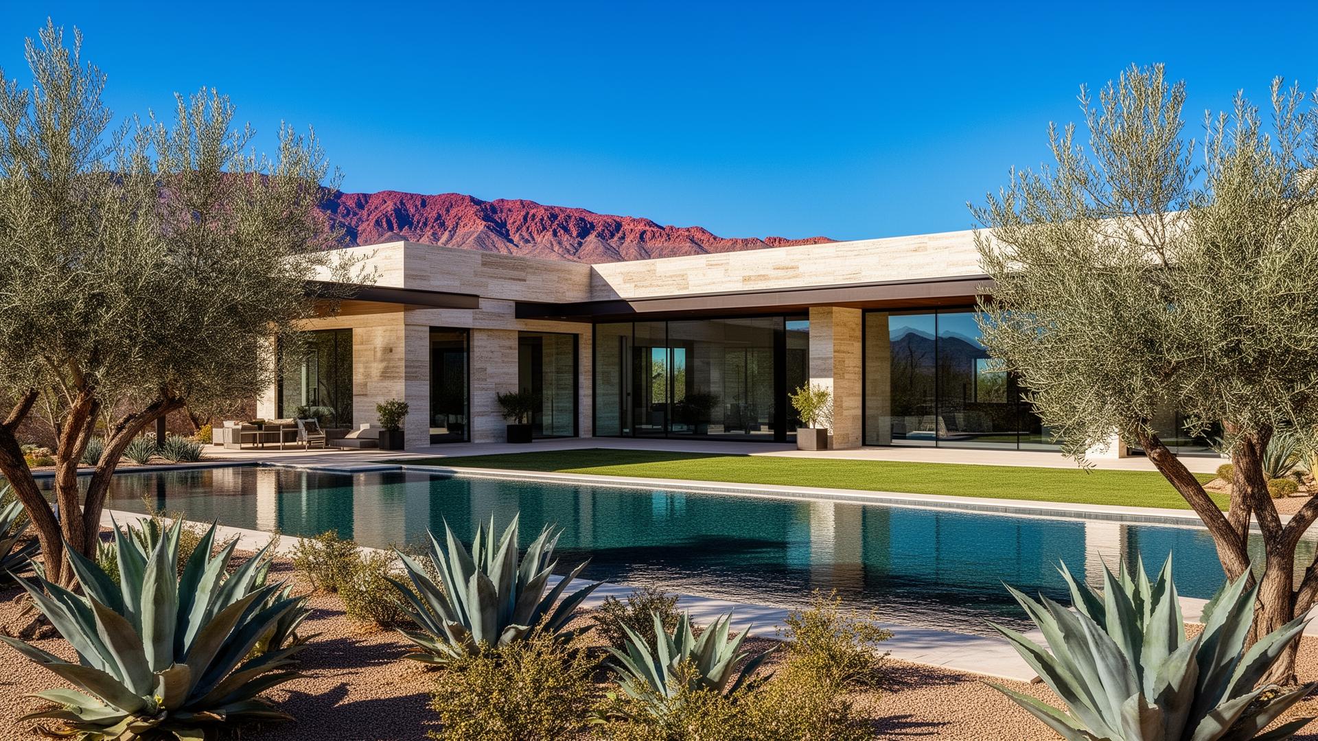 Contemporary luxury Las Vegas estate with infinity pool and desert landscaping