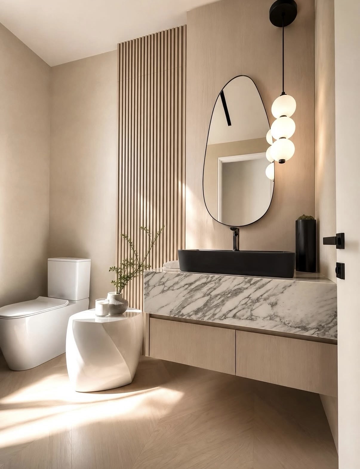 Travertine interior with sculptural furniture