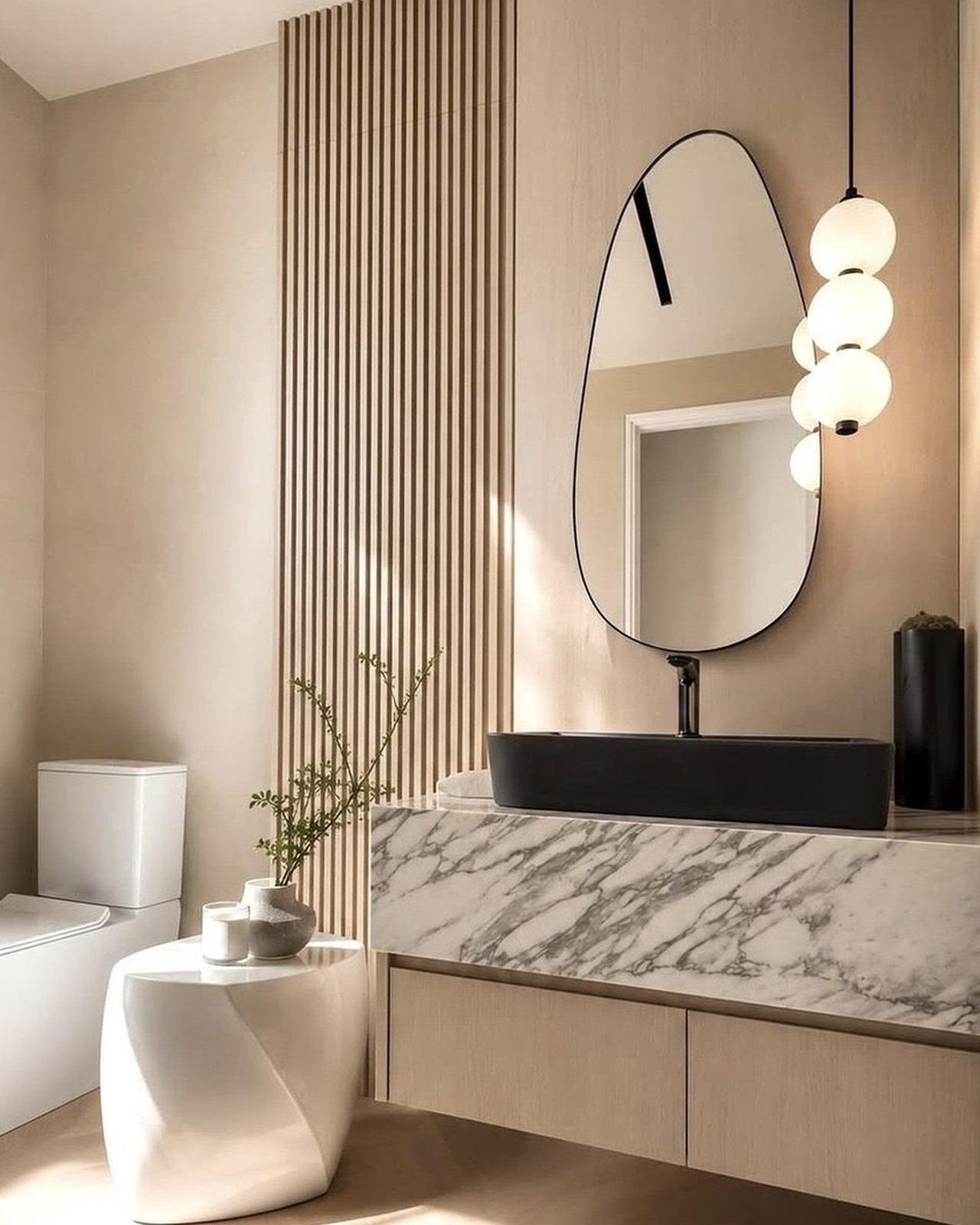 Travertine interior with sculptural furniture