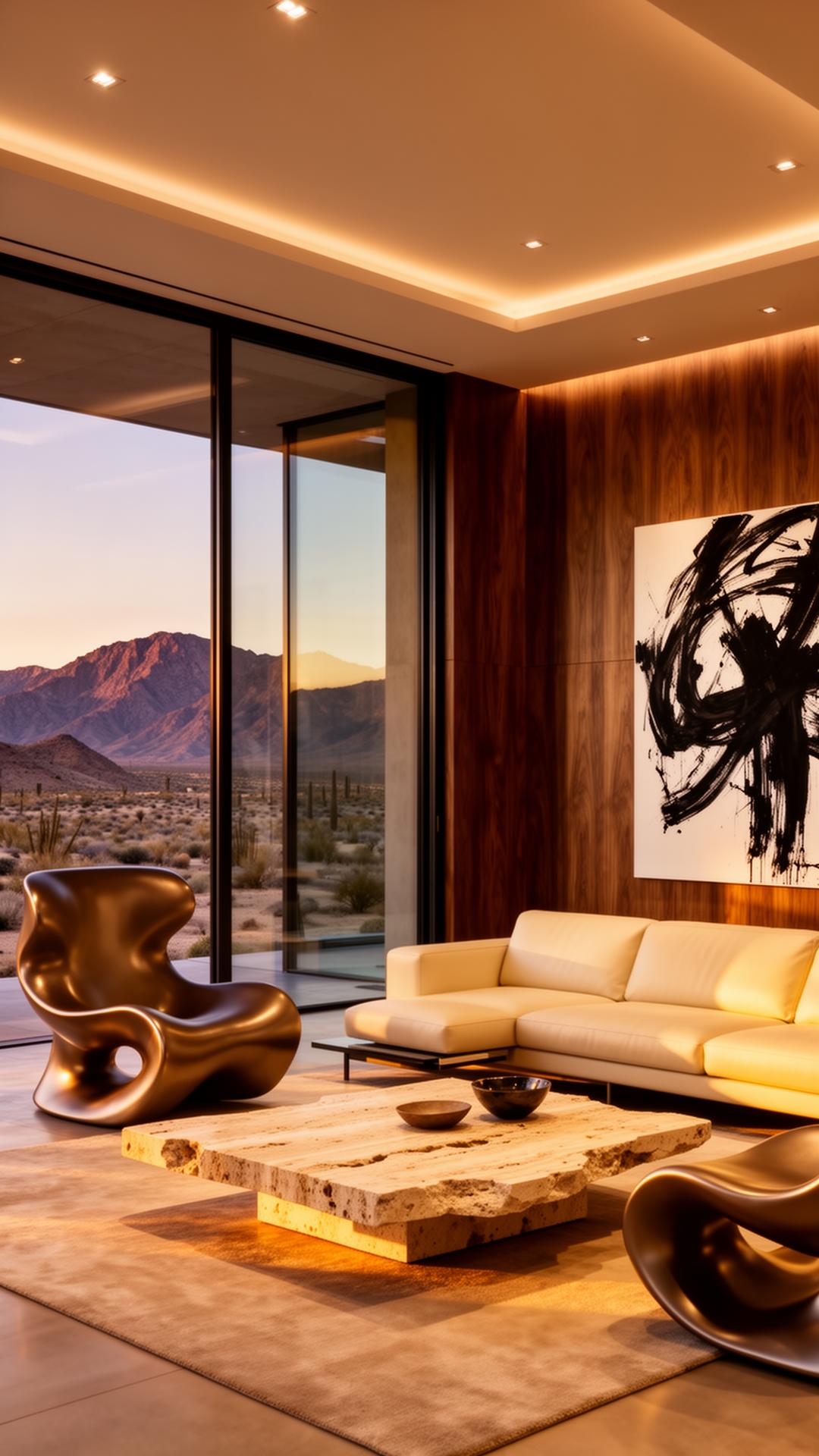 Travertine interior with sculptural furniture